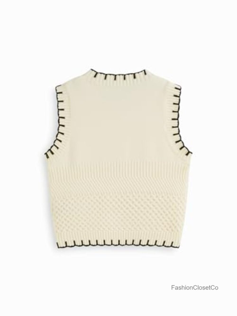 Sleeveless Knit Crop Sweater Vest Color Block Crew Neck Casual Pullover - Picture 4 of 4